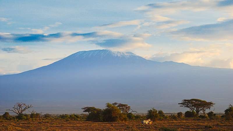 szczyt Kilimandżaro widziany z Parku Narodowego Amboseli w Kenii