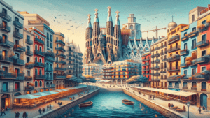 widok na Sagrada Familia w Barcelonie