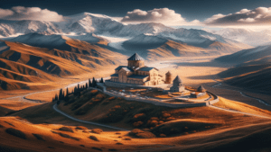 panorama gór Kaukaz i monastyru w Gruzji